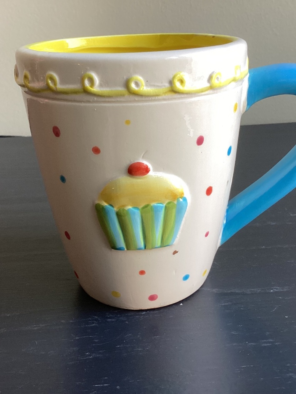 3D Multicolor Cupcake, Candle and Poka Dots Ceramic Coffee Mug 16oz
